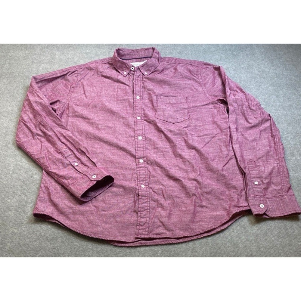 Aeropostale Button Down Shirt Men XL Burgundy Long Sleeve Cotton Chambray